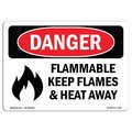 Signmission OSHA Sign, 12" H, 18" W, Aluminum, Flammable Keep Flames And Heat Away, Landscape, 1218-L-1259 OS-DS-A-1218-L-1259